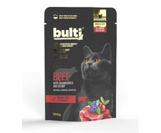 Kačių Maistas - BULTI Superfoods Jautiena su Spanguolėmis ir Katžole Drėgnas 100g
