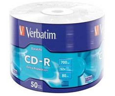 Verbatim Cd-r 52x 700mb 50p sp papildoma apsauginė plėvelė 43787