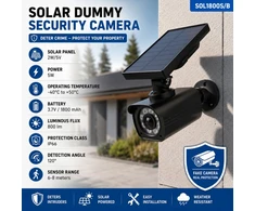 Solarna Saulės energija varoma manekeno kamera, mirksintis diodas, judesio jutiklis, LED apšvietimas, nemokamas lipdukas, SOL1800S/B