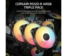 „Corsair RS“ serijos RS120-R ARGB PWM ventiliatorius, 3 vnt. pakuotėje, 120 mm, juodas