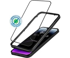 Crong Anti-Bacterial 3D Armor Glass – 9H grūdintas stiklas visam iPhone 14 Pro Max + montavimo rėmelio ekranui