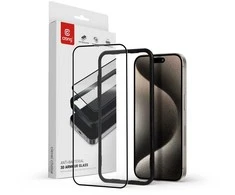Crong Anti-Bacterial 3D Armor Glass – 9H viso ekrano grūdintas stiklas, skirtas iPhone 15 Pro Max + montavimo rėmelis