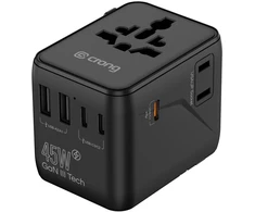 Maitinimo šaltinis Crong Crong One World Travel Adapteris – Uniwersalny adapter kelioninis GaN 45W UK/EU/US/AU (juoda)