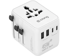 Maitinimo šaltinis Crong Crong One World Travel Adapteris – Uniwersalny adapter kelioninis GaN 45W UK/EU/US/AU (balta)
