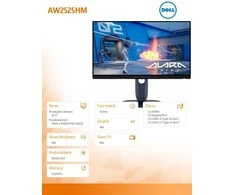 „Dell Monitorius AW2525HM“ 24,5 colio su AMD „FreeSync Premium“ ir „Nvidia G-Sync“, 320 Hz „Full HD“ (1920 x 1080) / 16:9 / DP / 2xHDMI / USB 3.2 / 3 metai AES&amp;PPE