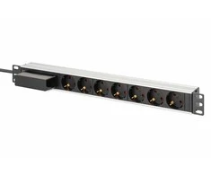 Digitus Digit 1U aliuminio maitinimo blokas, montuojamas į stelažą, 7 apsauginiai lizdai 16A, 4000W, 250VAC 50/60Hz, 1 automatinis jungiklis