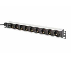 Digitus Listwa zasilająca PDU Rack 19" su bezpiecznikiem przeciążeniowym, 9 gniazd Schuko CEE 7/3 (45°), kabe l 2m wtyk IEC C14, 10A, aluminiowa