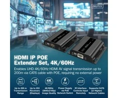 Assmann Electronic DIGITUS HDMI IP ilgintuvas 4K/60Hz 120/200 m PoE One-to-Many CAT Juodas