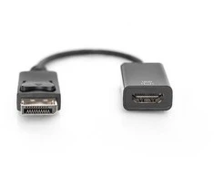 Digitus „Displayport“ adapterio kabelis su fiksatoriumi 1080p 60hz fhd tipo dp/hdmi a m/f 0,2m juodas