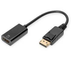 Digitus „Displayport“ adapterio kabelis su fiksatoriumi 1080p 60hz fhd tipo dp/hdmi a m/f 0,2m juodas