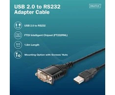 Digitus Kabelis adapter usb 2.0 do rs232 (db9) | chipset ftdi (ft232rnl) | pvc, juoda | mocowanie w tulejkach gwintowanych | 1.8m