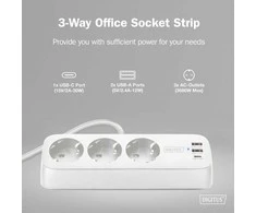 Digitus 3-way office socket strip with 2x USB-A and 1x USB-C connections | DA-70626