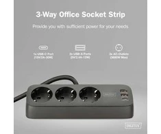 „Digitus“ 3 krypčių biuro lizdų juosta su 2 USB-A ir 1 USB-C jungtimis | DA-70625