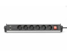 Digitus Biuro maitinimo juostelė 45°, 6 lizdai, 2xUSB-A 1xUSB-C (5v/3.4A), sukimasis 180°, aliuminis, su stalviršio spaustuku