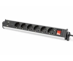 Digitus Biuro maitinimo juostelė 45°, 6 lizdai, 2xUSB-A 1xUSB-C (5v/3.4A), sukimasis 180°, aliuminis, su stalviršio spaustuku