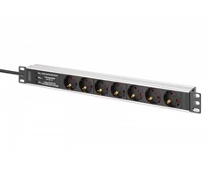 Digitus Digit 1U aliuminio maitinimo blokas, montuojamas ant stovo, 7 apsauginiai lizdai 16A, 230 V kintamoji srovė, 50/60 Hz, apsauga nuo viršįtampių, linijos filtras