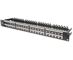 Digitus Didelio tankio modulinis skydelis, 19" 48x Keystone, ekranuotas, 1u, juodas