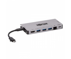 „Eaton Tripp Lite“ USB-C dokas – 4K HDMI, USB 3.2 Gen 1, USB-A šakotuvas, GbE, atminties kortelė, 100 W PD įkrovimas, nuimamas laidas