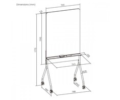 Laikiklis Ergo office mobili tablica suchościeralna, orientacja pionowa, balta, jednostronna, su półką, wymiary tablicy 1190x790mm er-3