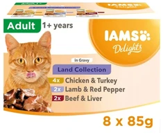 IAMS DELIGHTS Land Collection padažo dėžutėje – šlapias kačių ėdalas – 8 x 85 g
