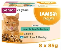 IAMS DELIGHTS Senior Land &amp; Sea Collection dėžutėje – šlapias kačių ėdalas – 8 x 85 g