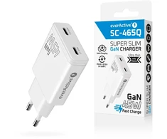 Įkroviklis - everActive 45W 2xUSB-C GaN Greitas Įkroviklis, Balta