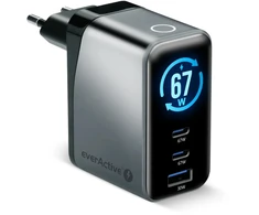 Įkroviklis - everActive SC-670Q Pro 67W 1xUSB-A 2xUSB-C LCD Ekranas Juodas