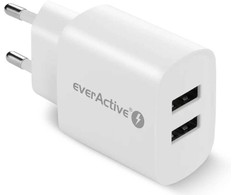 USB Įkroviklis - everActive SC-220 12W Dviejų USB-A prievadų Išmanusis Įkrovimas, Balta