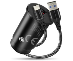 Automobilinis Įkroviklis - everActive CC-15QC 18W su USB-C Kabeliu LED, Juoda