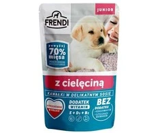 FRENDI Junior Gabaliukai subtiliame padaže su veršiena – Šlapias Maistas šunims – 100 g