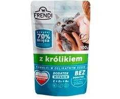 FRENDI Gabalėliai padaže su triušiena – drėgno kačių ėdalo – 100 g