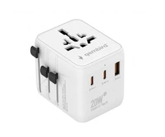„Gembird“ universalus kelioninis maitinimo adapteris | TPA-1A2C20-01-W | 20 W | Kelionių adapteris