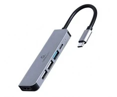 „Gembird“ daugiafunkcis adapteris USB-C 5in1 (šakotuvas + HDMI + PD), sidabrinis