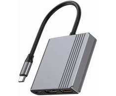 Gembird A-CM-COMBO3-05 USB Type-C 3-in-1 kelių prievadų adapteris (USB prievadas + HDMI + USB-C vaizdas), tamsiai pilka