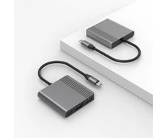 Gembird A-CM-COMBO3-05 USB Type-C 3 viename daugiaprievadis adapteris (USB prievadas + HDMI + USB-C vaizdo įrašymo įrenginys), pilkas