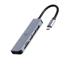 GEMBIRD A-CM-COMBO6-02 kelių prievadų adapteris C tipo USB 6in1 šakotuvas + HDMI + kortelių skaitytuvas