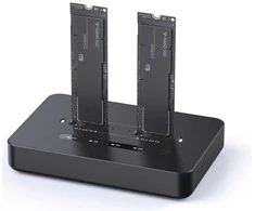 „Gembird DD2-U3M2“ darbalaukio dviejų diskų USB Type-C M.2 NVME (ir SATA) SSD prijungimo stotelė, juoda
