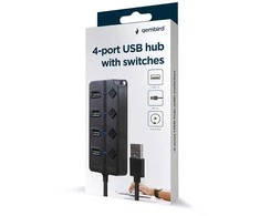 GEMBIRD USB 2.0 maitinamas 4 prievadų šakotuvas su jungikliais juodas
