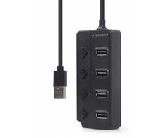 GEMBIRD USB 2.0 maitinamas 4 prievadų šakotuvas su jungikliais juodas