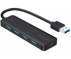 Gembird Hub 4-portowy usb 3.1 (gen 1), su opcją zasilania zewnętrznego przez port usb-c