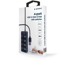 Gembird USB 3.1 (1 gen.) 4 prievadų šakotuvas su jungikliais, juodas