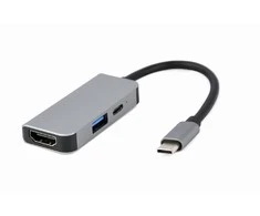 GEMBIRD A-CM-COMBO3-02 Multi Port Adapteris USB type C 3in1 USB port + HDMI + PD sidabrinis