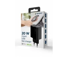 Gembird Powerdelivery USB-A USB-C 20W įkroviklis, juodas