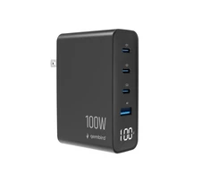 Įkroviklis Gembird Szybka kroviklis GaN 4x USB 3xUSB-C + 1x USB-A 100W LCD juoda (TA-UC-1A3C-PD100-01-BK)