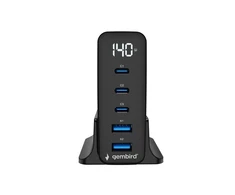 Įkroviklis Gembird Szybka kroviklis USB GaN 5-portowa 3xUSB-C + 2x USB-A 140 W juoda (TA-UC-2A3C-PD140-01-BK)