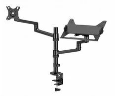 Gembird stalo reguliuojama rankena / monitoriaus laikiklis + nešiojamojo kompiuterio stovas 17-32, vesa 100x100 mm, iki 8kg