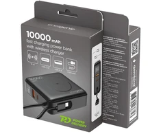 Gembird PB10-WPC15-LCD-01 greito įkrovimo išorinė baterija su belaidžiu įkrovikliu, 20W, 10000 mAh, juodas