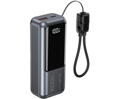 „Gembird PB10-PD20-LCD-02“ kompaktiška greito įkrovimo išorinė baterija su LCD ekranu, 20 W, 10000 mAh, pilkos spalvos