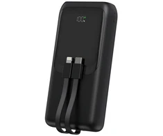 Gembird PB20-PD20-LCD-01 greito įkrovimo išorinė baterija su integruotais laidais, 20W, 20000 mAh, juodas