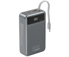 Gembird PB20-PD65-LCD-01 greito įkrovimo išorinė baterija su integruotais laidais, 65W, 20000 mAh, juodas